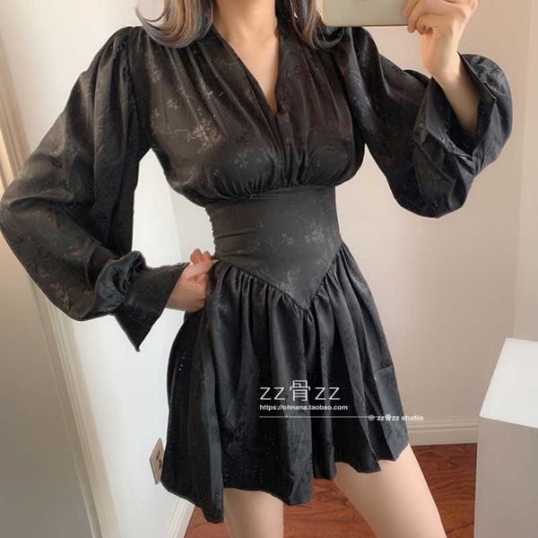 womengaga autumn women's wear style lantern long-sleeved v-neck jacquard ruffled waist slim dress high dresses qa45 210603, Black;gray
womengaga autumn women's wear style lantern long-sleeved v-neck jacquard ruffled waist slim dress high dresses qa45 210603, Black;gray