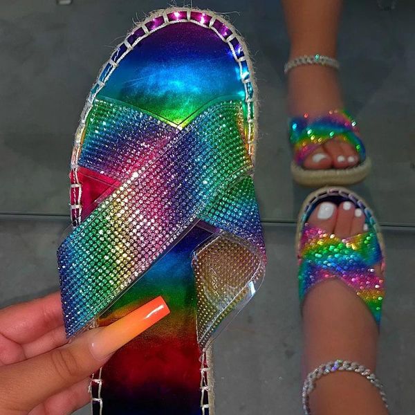 slippers 2021 summer woman shoes rainbow rhinestone bling women sandals plus size flat designer slides zapatos para mujer, Black
slippers 2021 summer woman shoes rainbow rhinestone bling women sandals plus size flat designer slides zapatos para mujer, Black