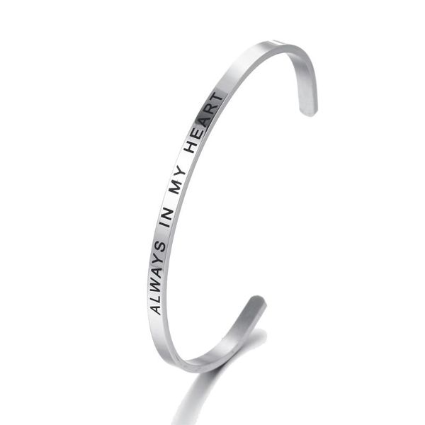 bangle 316l stainless steel engraved always in my heart bracelets inspirational positive quote cuff mantra & bangles, Black
bangle 316l stainless steel engraved always in my heart bracelets inspirational positive quote cuff mantra & bangles, Black