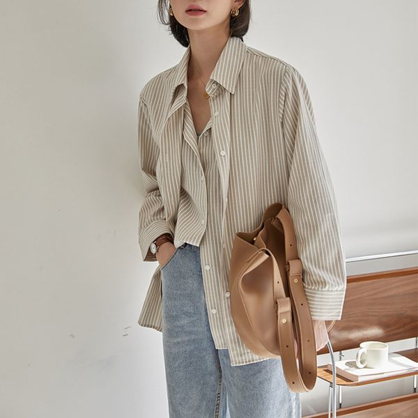 2021 new casual fresh striped women korean blouses leisure fashion gentle ol all match chic loose shirts t6zt, Black
2021 new casual fresh striped women korean blouses leisure fashion gentle ol all match chic loose shirts t6zt, Black