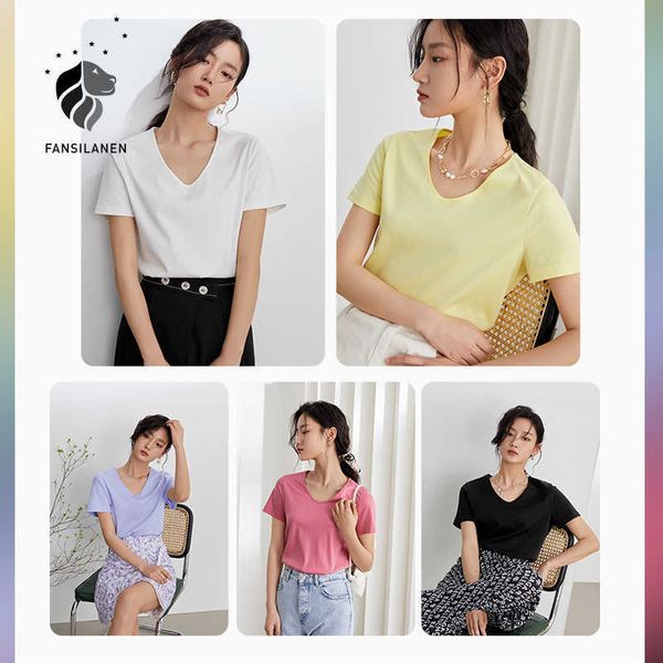fansilanen office lady 100% cotton liquid ammonia short sleeve pure color t-shirt women summer casual clothes 210607, White
fansilanen office lady 100% cotton liquid ammonia short sleeve pure color t-shirt women summer casual clothes 210607, White