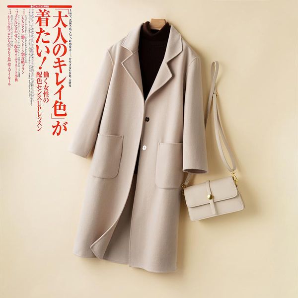 women's wool & blends 2021 autumn winter simple double-sided cashmere coat medium and long high-end cloth hepburn, Black
women's wool & blends 2021 autumn winter simple double-sided cashmere coat medium and long high-end cloth hepburn, Black