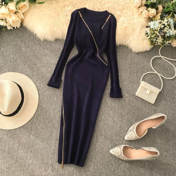 slim zipper autumn winter womens dresses bodycon knitted sweater midi pencil party knee length women casual office vestidos, Black;gray
slim zipper autumn winter womens dresses bodycon knitted sweater midi pencil party knee length women casual office vestidos, Black;gray