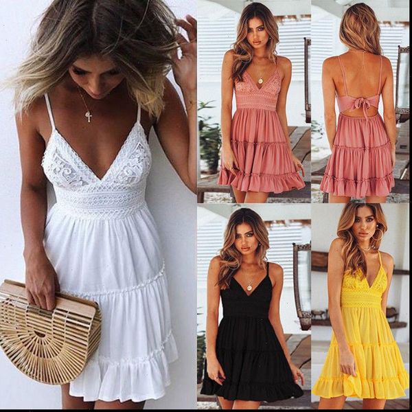 v neck mini dress women bodycon lace spaghetti strap female summer backless bow casual beach party dresses, Black;gray
v neck mini dress women bodycon lace spaghetti strap female summer backless bow casual beach party dresses, Black;gray