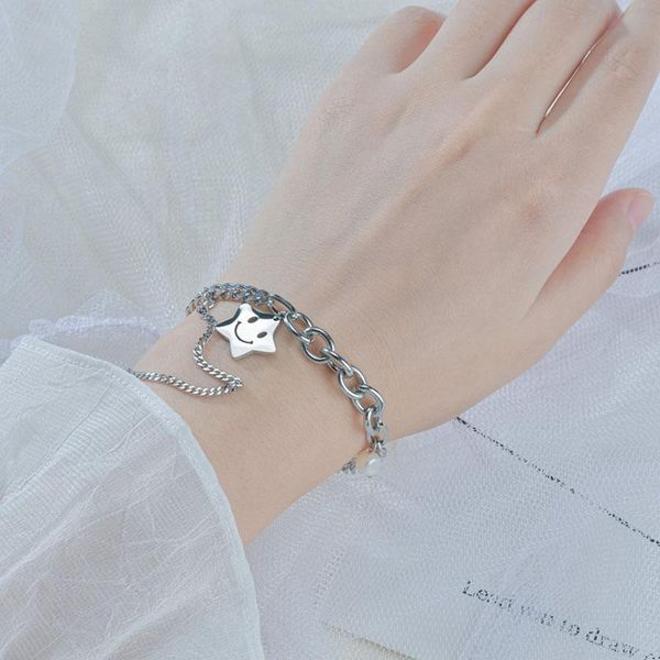 link, chain arrival thick charm bracelet for women stainless steel vintage handmade star pendant drop, Black
link, chain arrival thick charm bracelet for women stainless steel vintage handmade star pendant drop, Black