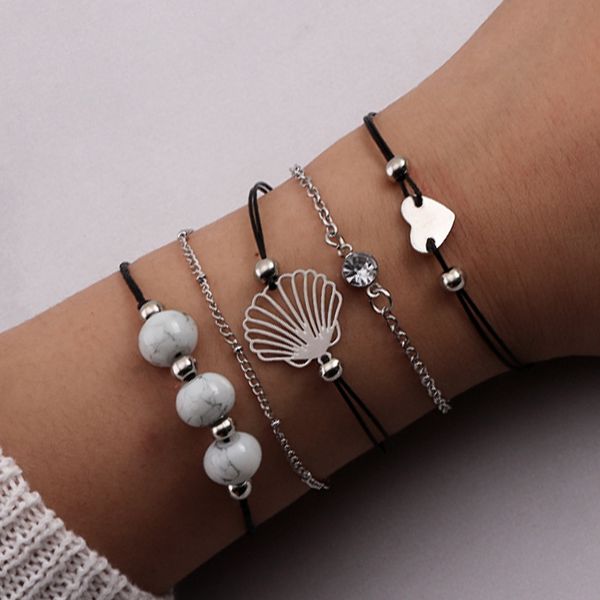bz0911 personality jewelry fashion simple love shell white pine stone round bead bracelet, Silver
bz0911 personality jewelry fashion simple love shell white pine stone round bead bracelet, Silver