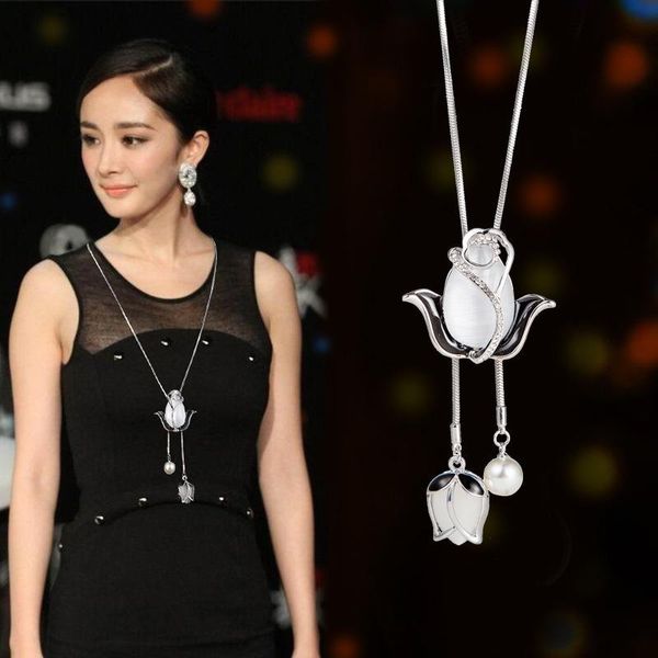pendant necklaces korean spring rose long tassel sweater chain dress accessories, Silver
pendant necklaces korean spring rose long tassel sweater chain dress accessories, Silver