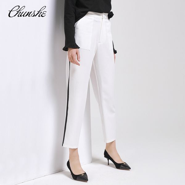 chun she original designer retro british style pants cropped contrast color and versatile pants slim fit casual pants, White;black
chun she original designer retro british style pants cropped contrast color and versatile pants slim fit casual pants, White;black