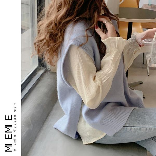 women's sweaters 2021 winter side slit soft waxy thick big v-neck loose sleeveless knitted sweater blue vest pullover women, White;black
women's sweaters 2021 winter side slit soft waxy thick big v-neck loose sleeveless knitted sweater blue vest pullover women, White;black