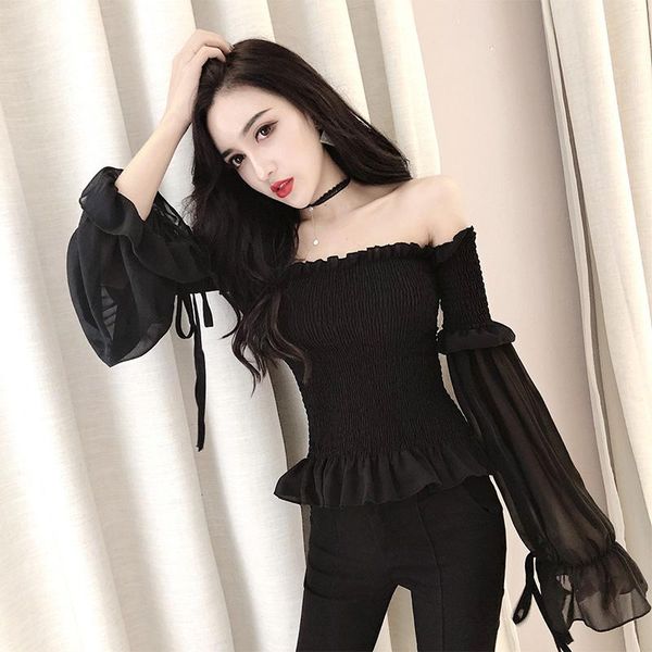 women's blouses & shirts black solid vintage chiffon off shoulder slash neck women slim long sleeve see-through sunscreen blusas, White
women's blouses & shirts black solid vintage chiffon off shoulder slash neck women slim long sleeve see-through sunscreen blusas, White
