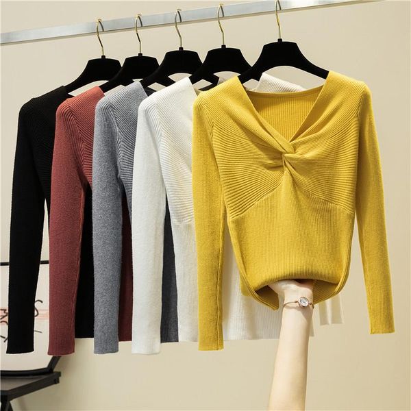 women's blouses & shirts 2021 autumn women long sleeve v-neck knitted basic sweater shirt lady elastic slim cross front pullover ribbed, White
women's blouses & shirts 2021 autumn women long sleeve v-neck knitted basic sweater shirt lady elastic slim cross front pullover ribbed, White