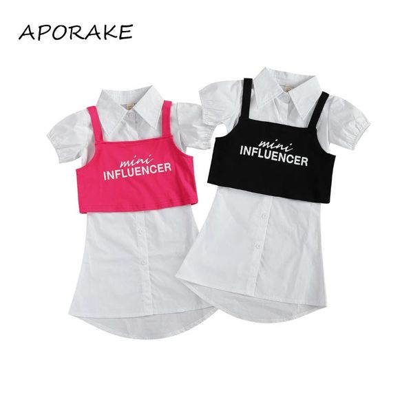 2021 2-7y casual kids baby girls clothing 2pcs sumemr white short sleeve shirt mini dress+letter black vest summer outfits set
2021 2-7y casual kids baby girls clothing 2pcs sumemr white short sleeve shirt mini dress+letter black vest summer outfits set