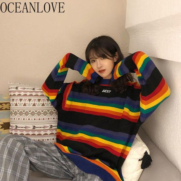 oceanlove rainbow striped loose pullovers 2019 autumn korean sweet women sweaters winter clothes all match sueter mujer 130761, White;black
oceanlove rainbow striped loose pullovers 2019 autumn korean sweet women sweaters winter clothes all match sueter mujer 130761, White;black