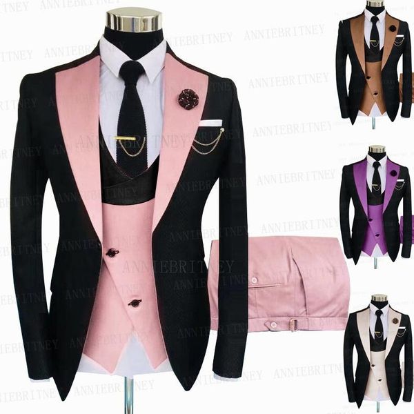 men's suits & blazers formal black men suit 3 pieces tailored man groom wedding tuxedo slim fit business blazer jacket brown vest pants, White;black
men's suits & blazers formal black men suit 3 pieces tailored man groom wedding tuxedo slim fit business blazer jacket brown vest pants, White;black