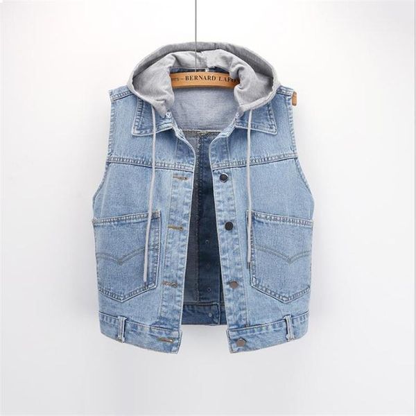 women's vests spring plus size denim female autumn oversize vest woman removable hooded waistcoat lady vaquero chaleco gilet, Black;white 
women's vests spring plus size denim female autumn oversize vest woman removable hooded waistcoat lady vaquero chaleco gilet, Black;white