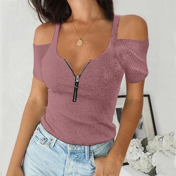 women's t-shirt womens v-neck collar zipper color short sleeve fold casual v neck shirt 2021 summer off-shoulder all-match top, White
women's t-shirt womens v-neck collar zipper color short sleeve fold casual v neck shirt 2021 summer off-shoulder all-match top, White