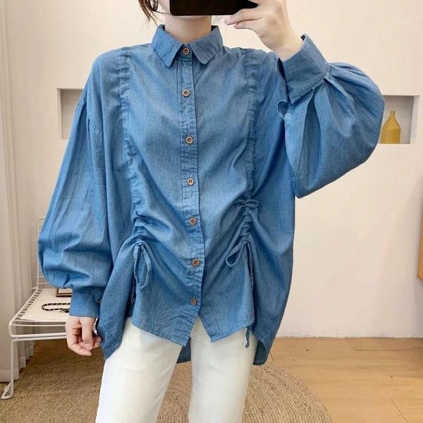 early autumn non-mainstream design feeling drawstring denim shirt women's hong kong-style retro korean-style loose blouse blouses & shi, White
early autumn non-mainstream design feeling drawstring denim shirt women's hong kong-style retro korean-style loose blouse blouses & shi, White