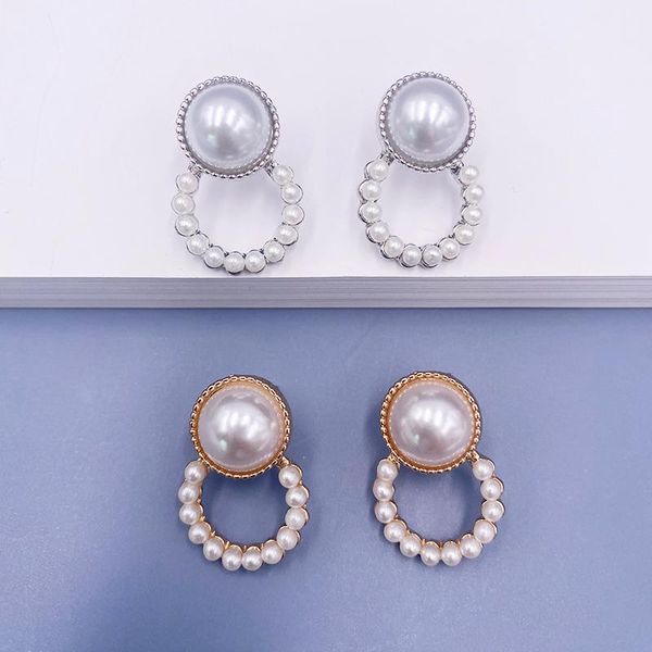 dangle & chandelier sweet double layers round pearl earrings for women girls gold color alloy geometric faux elegant gifts, Silver 
dangle & chandelier sweet double layers round pearl earrings for women girls gold color alloy geometric faux elegant gifts, Silver