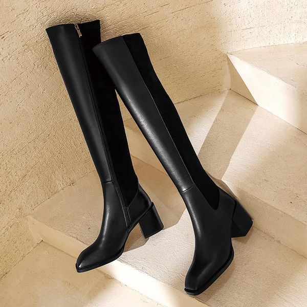boots fashion genuine leather tight high autumn winter thick heels party working over the knee, Black
boots fashion genuine leather tight high autumn winter thick heels party working over the knee, Black