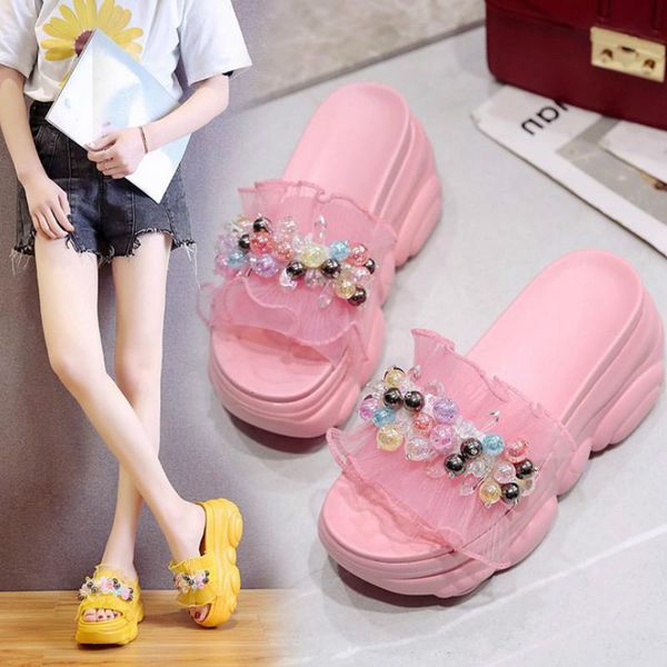 slippers 2021 summer fashion lace gauze outside string bead thick bottom wedges slides women solid super high (8cm-up) party, Black
slippers 2021 summer fashion lace gauze outside string bead thick bottom wedges slides women solid super high (8cm-up) party, Black