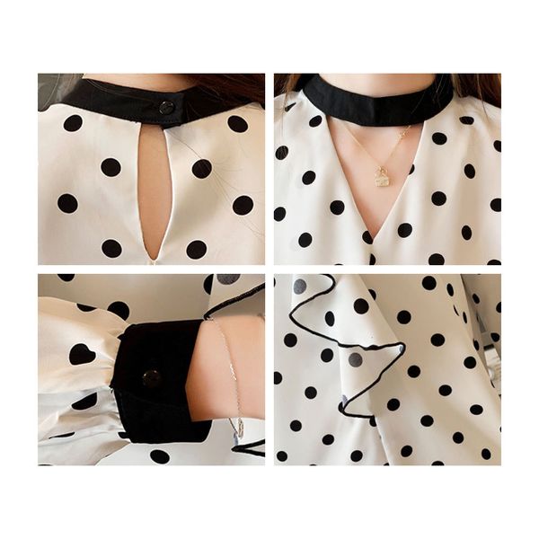 2021 new elegant korean chiffon blouses women long sleeve hollow out v neck polka dot blouse female ruffles shirt beach holiday mmkl, White
2021 new elegant korean chiffon blouses women long sleeve hollow out v neck polka dot blouse female ruffles shirt beach holiday mmkl, White