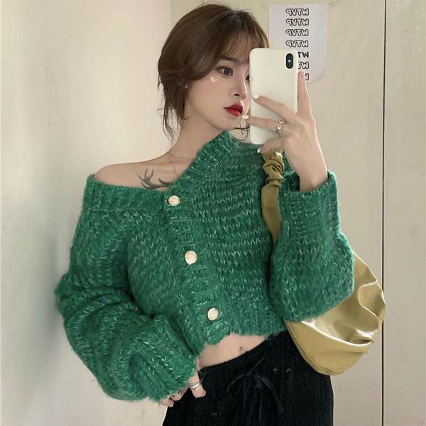 women's short loose high waist sweater 2021 autumn and winter new korean style outer wear thick cardigan jacket 379h, White;black
women's short loose high waist sweater 2021 autumn and winter new korean style outer wear thick cardigan jacket 379h, White;black