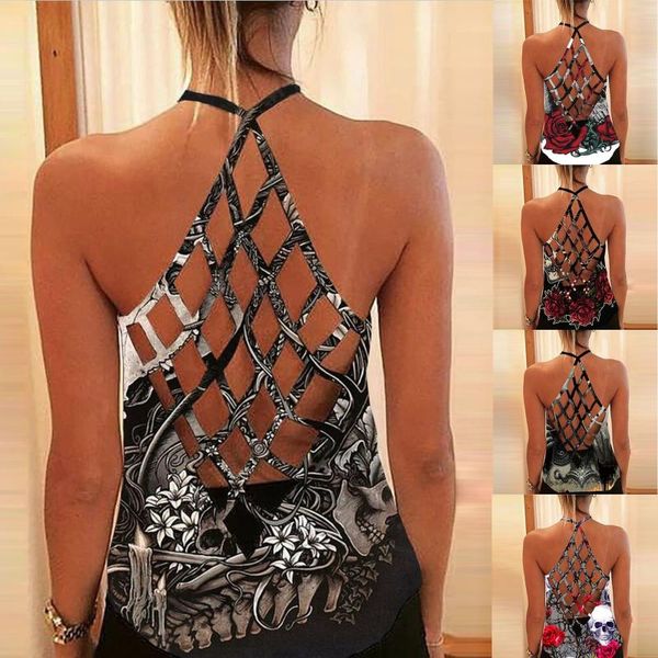 women's blouses & shirts womens summer sleeveless personalized printed cross strap backless tank top, White
women's blouses & shirts womens summer sleeveless personalized printed cross strap backless tank top, White