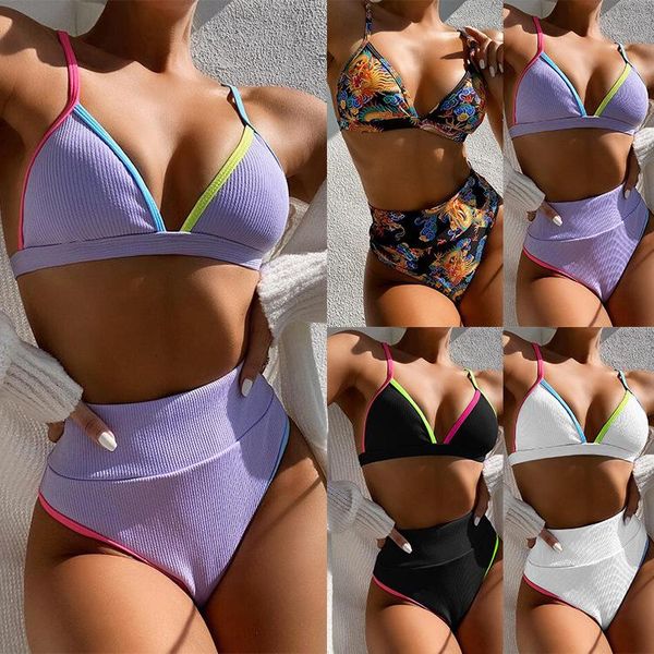 women's swimwear 2021 summer women 2 piece bikini sets color stripe/ dragon print triangle bra high waist tankini beachwear, White;black
women's swimwear 2021 summer women 2 piece bikini sets color stripe/ dragon print triangle bra high waist tankini beachwear, White;black