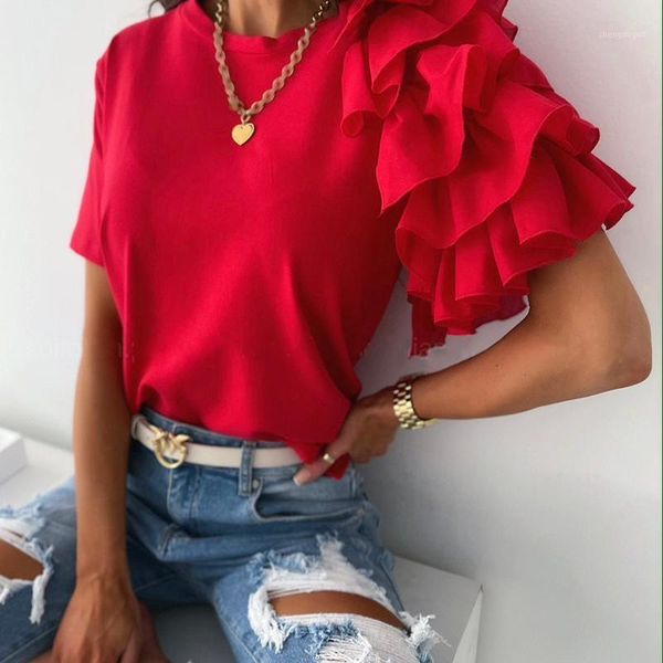 women's blouses & shirts 2021 blusa summer blouse short sleeve women shirt pullover lady casual o neck fashion layered ruffle streetwe, White
women's blouses & shirts 2021 blusa summer blouse short sleeve women shirt pullover lady casual o neck fashion layered ruffle streetwe, White