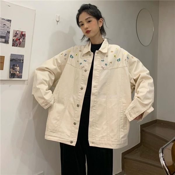 women's jackets autumn style turn-down collar embroidery floral loose denim jacket women, Black;brown
women's jackets autumn style turn-down collar embroidery floral loose denim jacket women, Black;brown