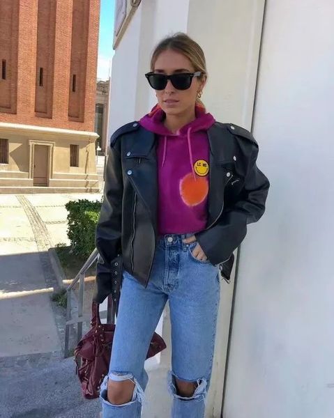 2021 spring women punk style belt hem pu leather jacket streetwear long sleeve coat loose soft outwear purple white black, Black;brown
2021 spring women punk style belt hem pu leather jacket streetwear long sleeve coat loose soft outwear purple white black, Black;brown