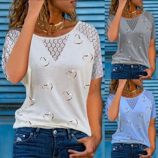 women's blouses & shirts hollow fashion summer blouse casual round neck lace stitching short sleeve heart print streewear ropa muje, White
women's blouses & shirts hollow fashion summer blouse casual round neck lace stitching short sleeve heart print streewear ropa muje, White