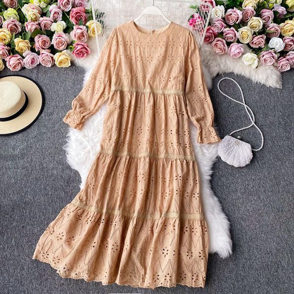 casual dresses uulutonica autumn women elegant fashion a-line solid full hollow out ankle-length puff sleeve loose waist o-neck dress, Black;gray
casual dresses uulutonica autumn women elegant fashion a-line solid full hollow out ankle-length puff sleeve loose waist o-neck dress, Black;gray