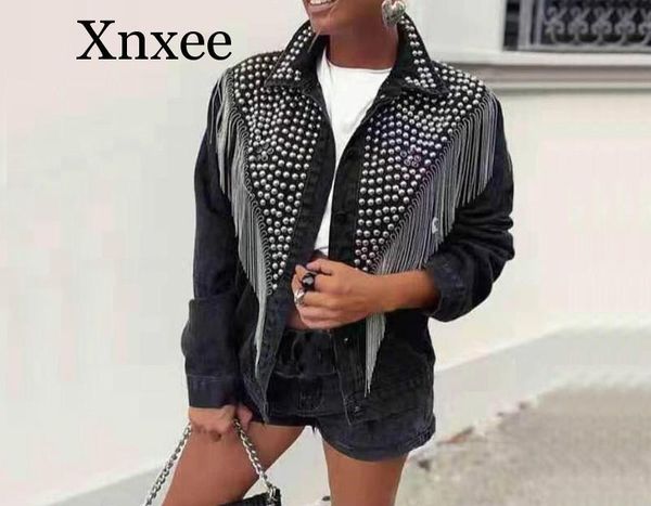 women's jackets 2021 heavy duty diamond studded tassel loose fashion denim jacket, Black;brown
women's jackets 2021 heavy duty diamond studded tassel loose fashion denim jacket, Black;brown