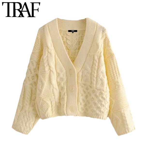 traf women fashion patchwork loose cable-knit cardigan sweater vintage v neck long sleeve female outerwear chic 210812, White
traf women fashion patchwork loose cable-knit cardigan sweater vintage v neck long sleeve female outerwear chic 210812, White