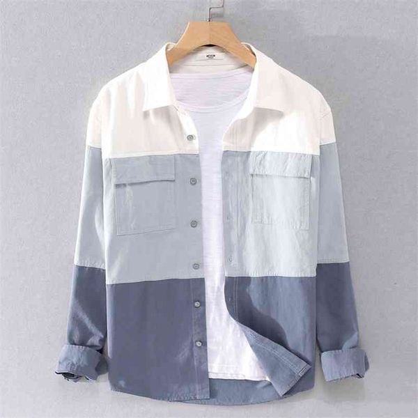9303 men spring fashion korea japan style simple long sleeve patchwork shirt male business casual vintage blouse harajuku 210708, White;black
9303 men spring fashion korea japan style simple long sleeve patchwork shirt male business casual vintage blouse harajuku 210708, White;black
