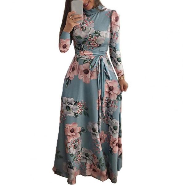 casual dresses summer spring maxi dress women floral print long sleeve round neck large hem belt banquet wedding party vestidos, Black;gray
casual dresses summer spring maxi dress women floral print long sleeve round neck large hem belt banquet wedding party vestidos, Black;gray
