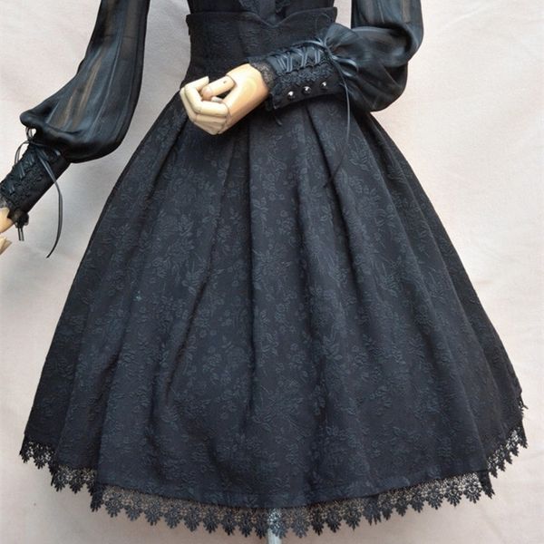 women classic lolita skirt vintage style retro gothic darkness lace up high waist a line chapel church formal skirts black t200113
women classic lolita skirt vintage style retro gothic darkness lace up high waist a line chapel church formal skirts black t200113