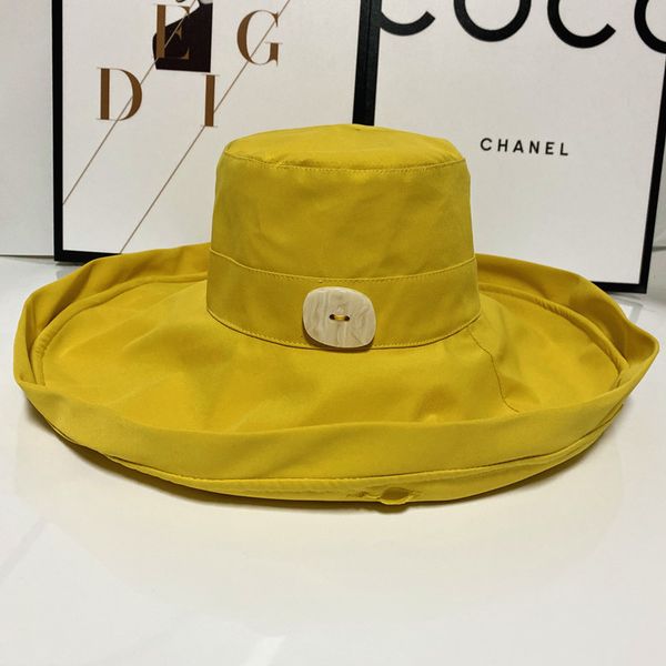 large eaves fisherman's hat sunscreen and windproof button hat french elegant celebrity wind net red same lampshade hat, Yellow
large eaves fisherman's hat sunscreen and windproof button hat french elegant celebrity wind net red same lampshade hat, Yellow