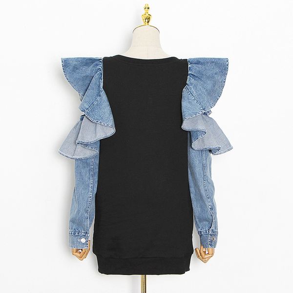 casual off shoulder sweatshirt for women o neck long sleeve patchwork ruffle denim female sweatshirts 2021 spring, Black
casual off shoulder sweatshirt for women o neck long sleeve patchwork ruffle denim female sweatshirts 2021 spring, Black