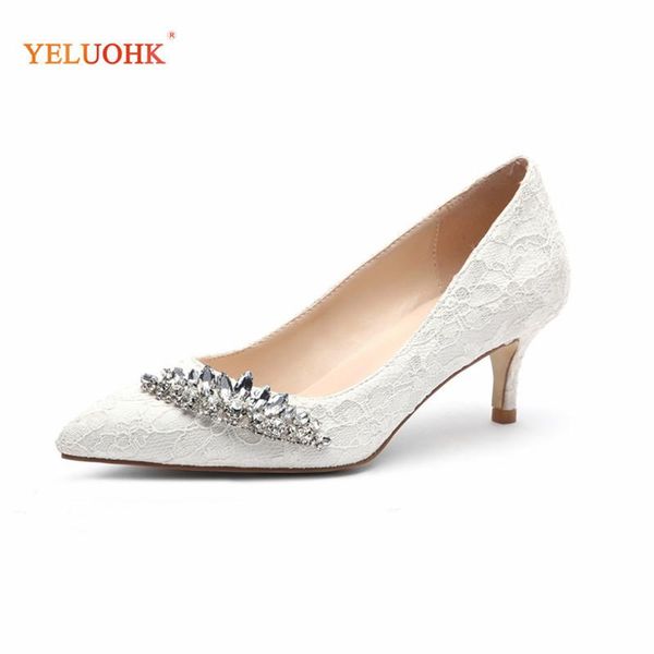 dress shoes women pumps laces wedding white high heel 5.5cm sweet plus size 34-46 ladies, Black