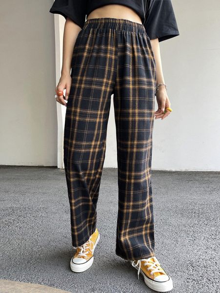 tartan straight leg pants 11bv#, Black;white
tartan straight leg pants 11bv#, Black;white