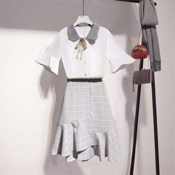 suit women summer style chiffon shirt fishtail skirt plaid bust fashion two-piece western 210525, White
suit women summer style chiffon shirt fishtail skirt plaid bust fashion two-piece western 210525, White