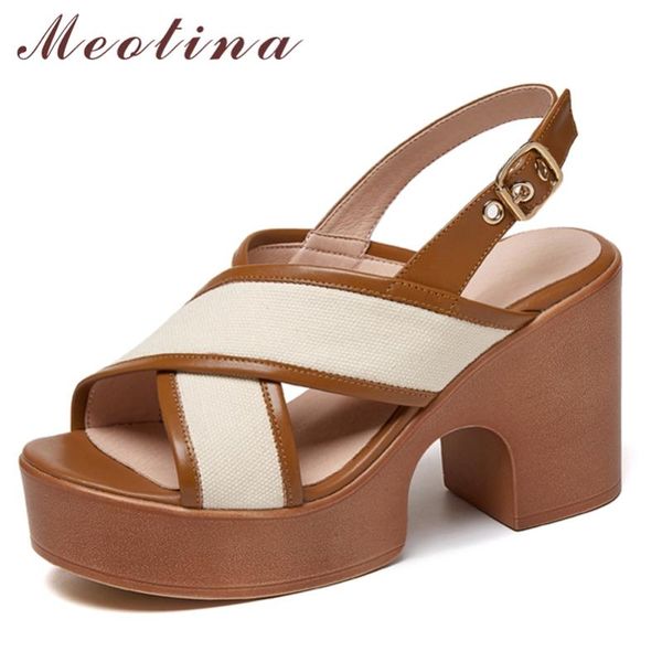 dress shoes meotina women sandals genuine leather thick high heels platform narrow band buckle ladies footwear summer brown, Black
dress shoes meotina women sandals genuine leather thick high heels platform narrow band buckle ladies footwear summer brown, Black
