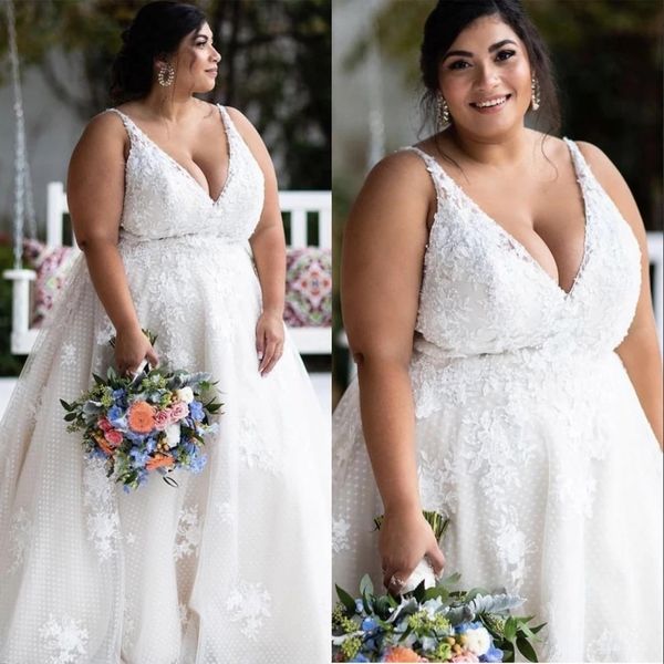 2022 deep v neck plus size wedding dresses bridal gowns for women with straps open back lace apploque tulle beach sweep train trendy designe, White
2022 deep v neck plus size wedding dresses bridal gowns for women with straps open back lace apploque tulle beach sweep train trendy designe, White
