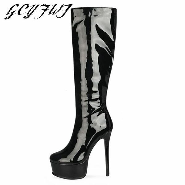 boots women knee high patent leather round toe platform thin heels shoes heel zipper-sid solid color botas de mujer, Black
boots women knee high patent leather round toe platform thin heels shoes heel zipper-sid solid color botas de mujer, Black