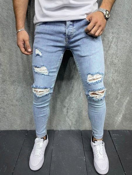 men bleach wash ripped frayed skinny jeans i38q#, Blue
men bleach wash ripped frayed skinny jeans i38q#, Blue