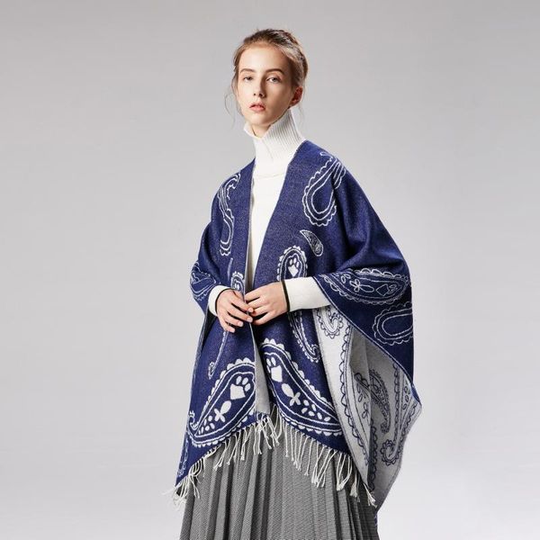 scarves fashion women poncho warm vintage cloak bohemia winter blanket coat shawls and warps tassel female syy07, Blue;gray
scarves fashion women poncho warm vintage cloak bohemia winter blanket coat shawls and warps tassel female syy07, Blue;gray