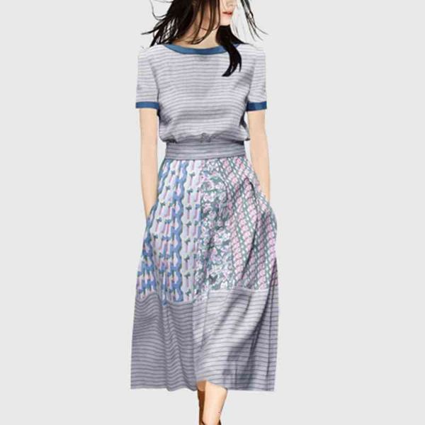 two piece dress llzacoosh fashion women summer short sleeve knitted pullover stripe a line printed knee lenght skirt sets outfits clmf, White
two piece dress llzacoosh fashion women summer short sleeve knitted pullover stripe a line printed knee lenght skirt sets outfits clmf, White