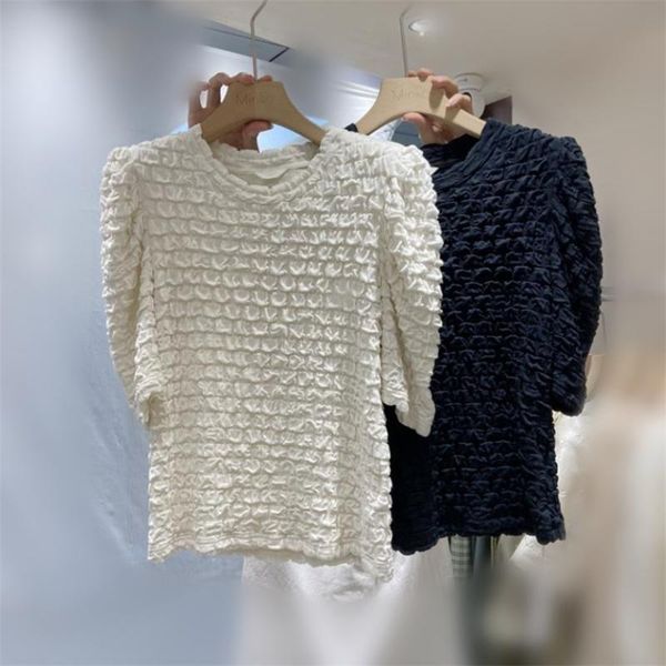 women's blouses & shirts 2021 early autumn design sense temperament fold round neck puff sleeve thin t-shirt women bottoming, White
women's blouses & shirts 2021 early autumn design sense temperament fold round neck puff sleeve thin t-shirt women bottoming, White